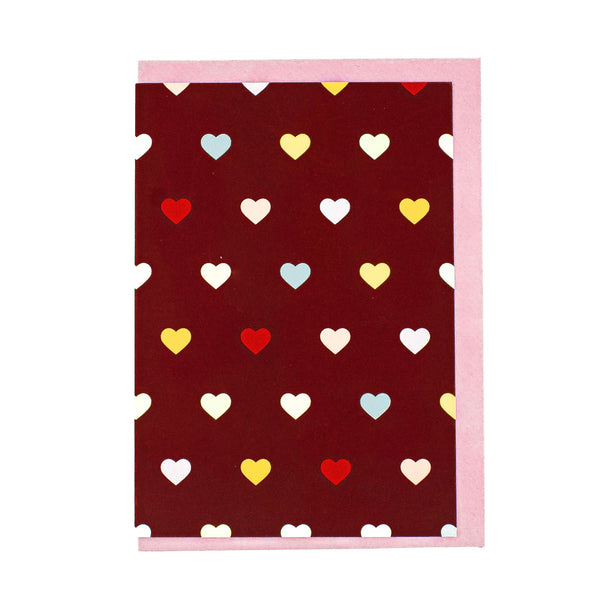 Folded Card | Hearts Multi Burgundy