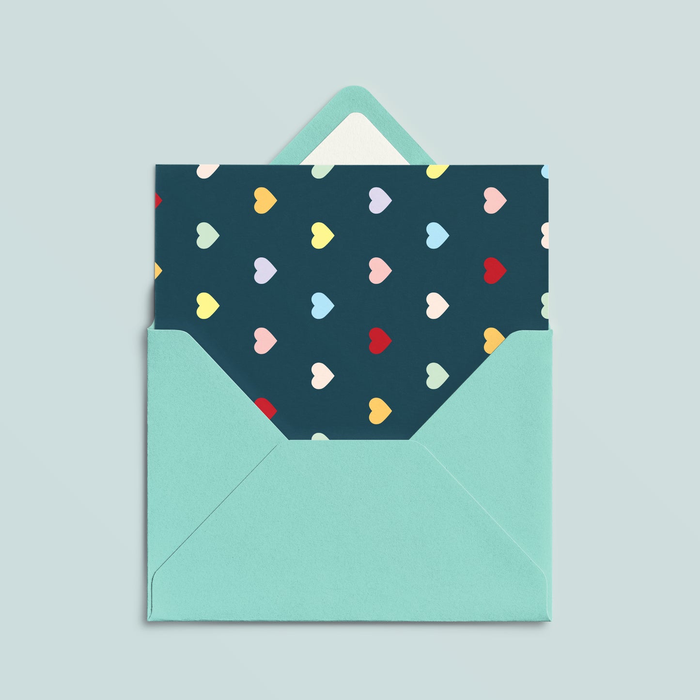 Folded Card | Hearts Multi Teal