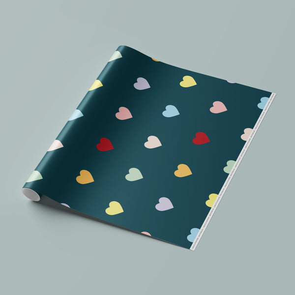 Gift Wrap | Multi Hearts Teal
